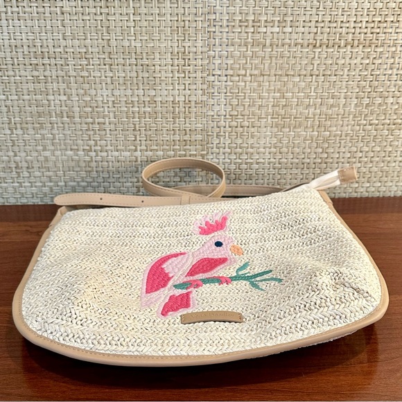 🌟HP🌟NWOT Vera Bradley Embroidered Pink Cockatoo Raffia Straw Slim Crossbody - Picture 12 of 13